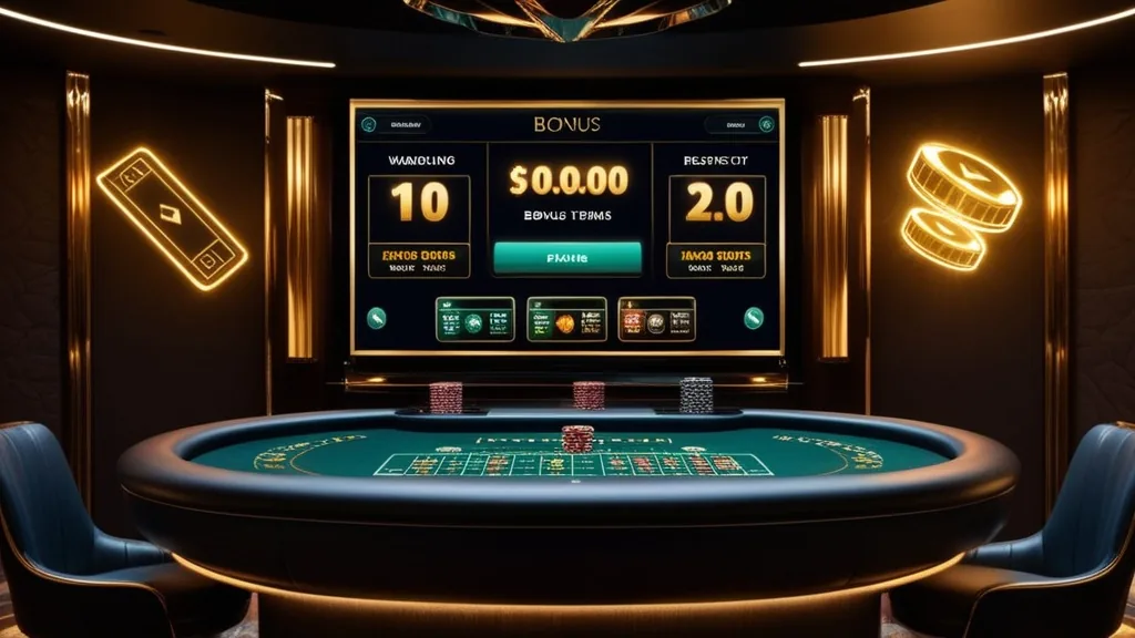 Bonus terms dashboard showing wagering and game restriction icons in a casino setting