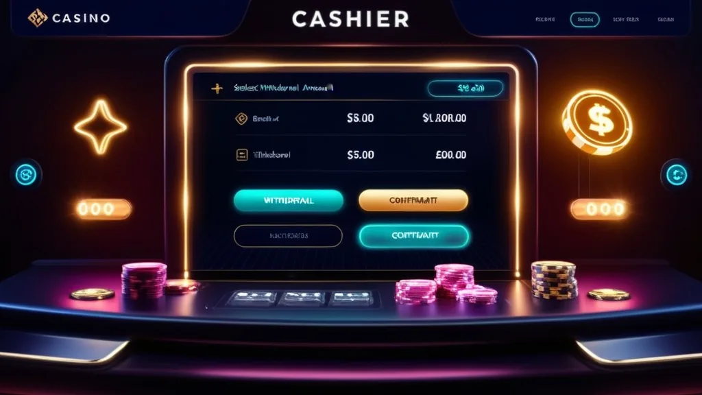 Casino withdrawal form showing method selection and confirmation screen
