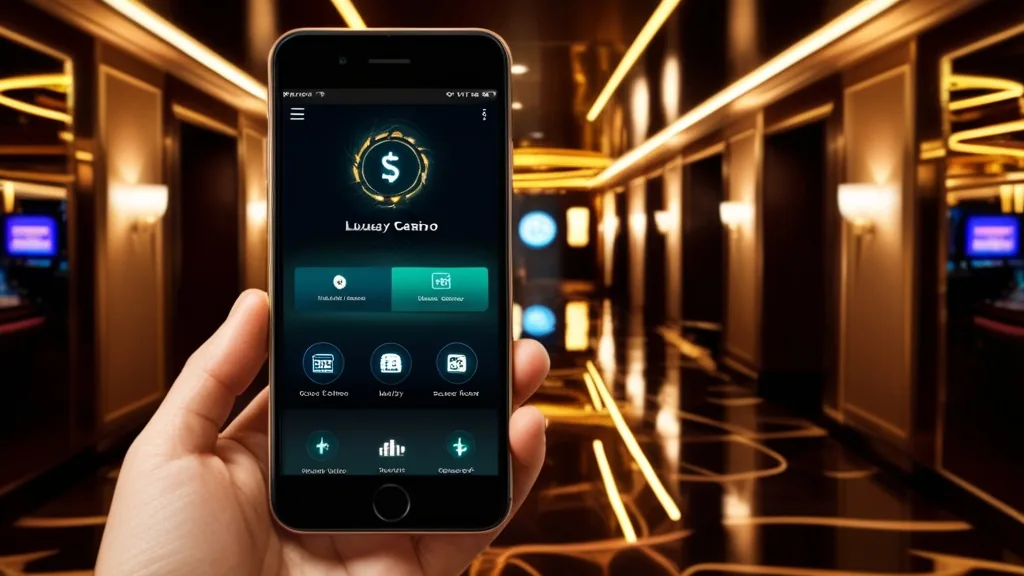 Smartphone displaying a clean mobile casino menu with glowing navigation icons