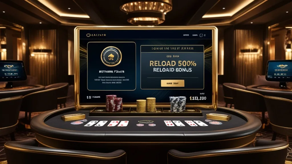 Returning player seeing loyalty and reload bonus notifications in a dark casino lounge