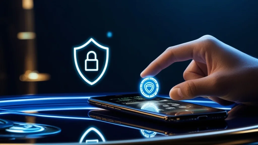Android phone showing a secure casino app download screen in a dark neon scene