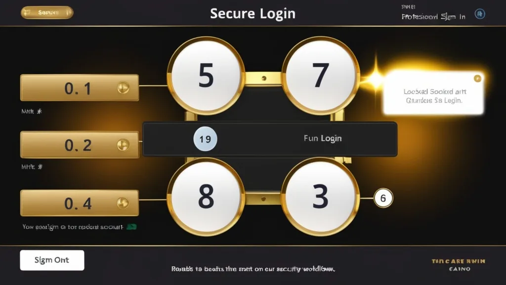 Numbered login steps displayed on a casino-style secure sign-in screen